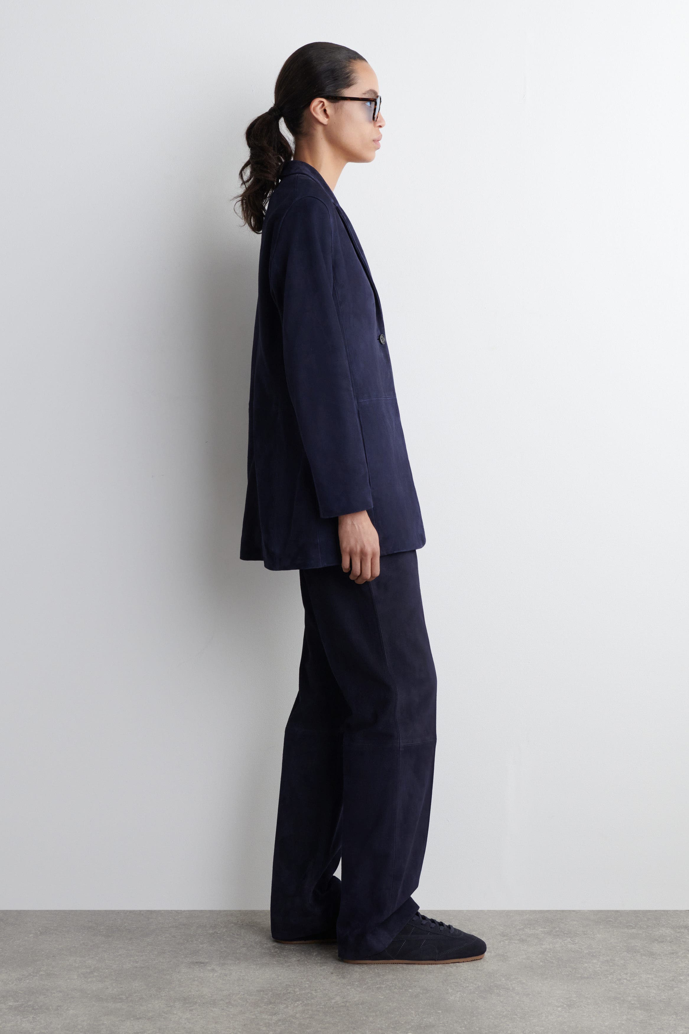 Minimal Leather Sneakers, Alternate, color, NAVY