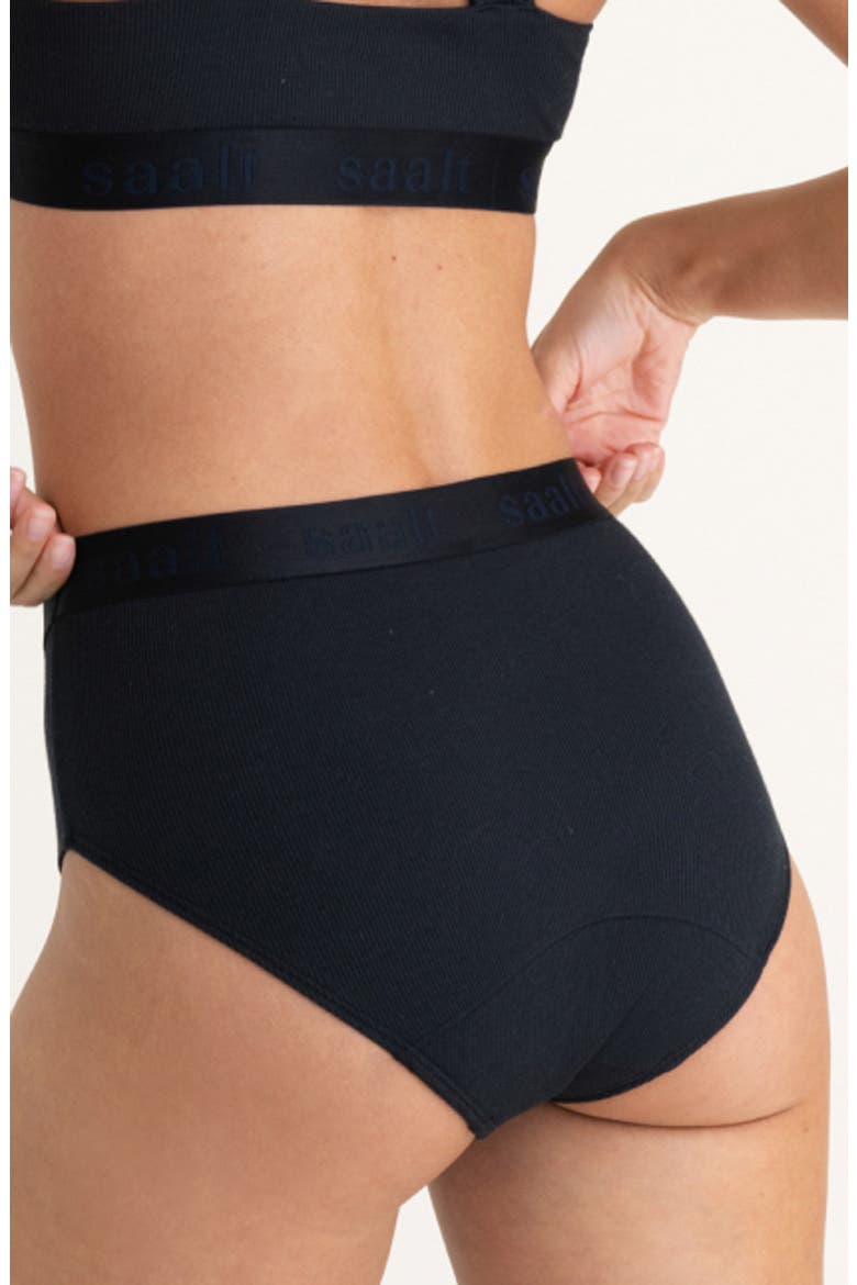 Period & Leakproof High Rise Stretch Cotton & Modal Rib Briefs, Alternate, color, VOLCANIC BLACK
