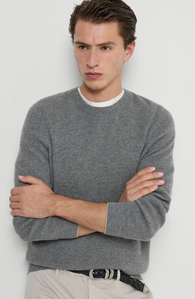 Brunello Cucinelli Cashmere English rib sweater, Alternate, color, Dark Grey