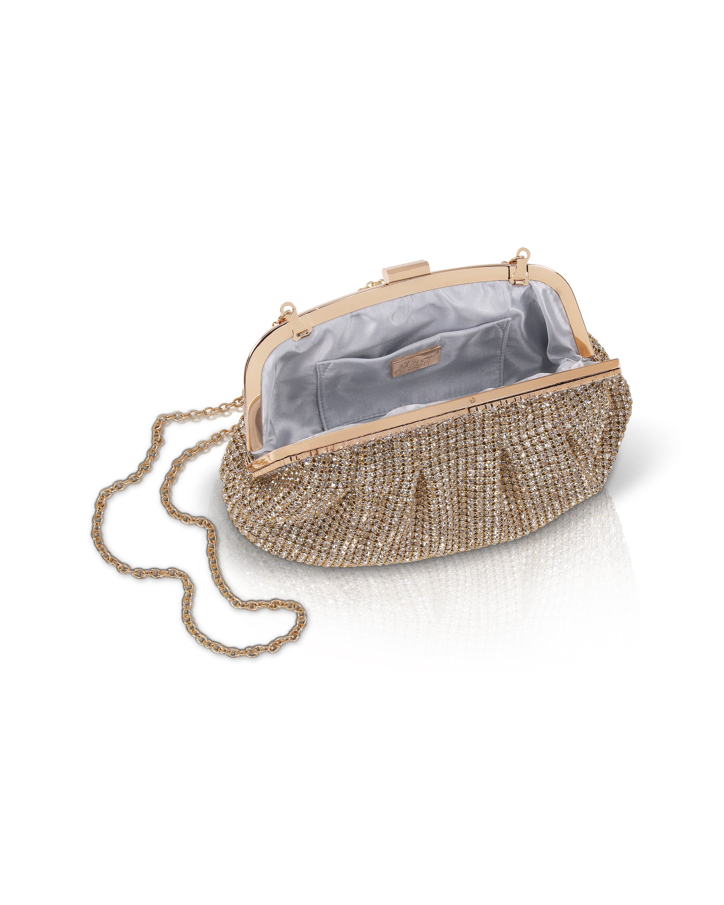 Khari Rhinestone Pleated Clutch, Alternate, color, Gold