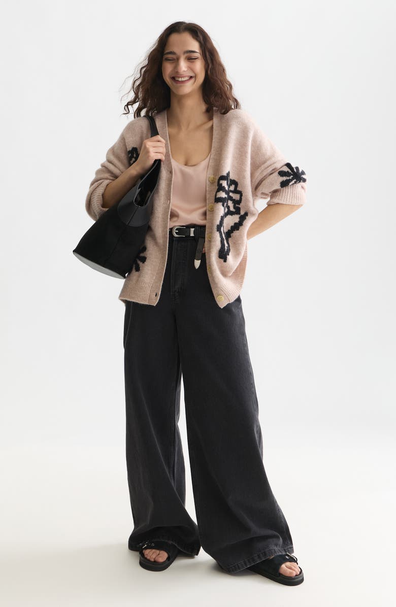 Scotch & Soda Oversize Floral Intarsia Button Front Cardigan, Alternate, color, Rose Dust Melange