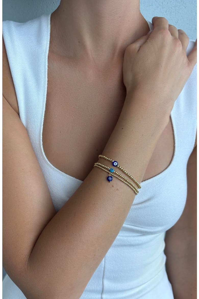 Set of 3 Evil Eye Stretch Bracelets, Alternate, color, BLUE/ GOLD