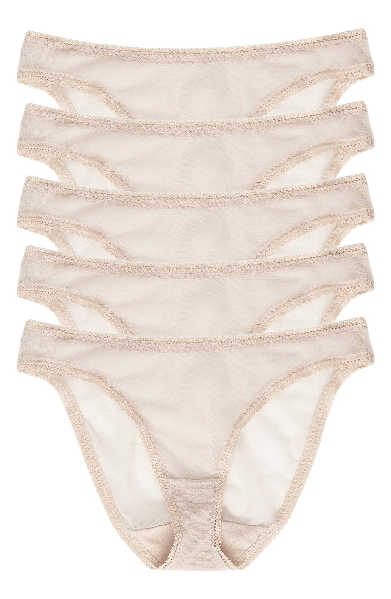 On Gossamer 5-Pack Mesh Hip Bikinis in Champagne 