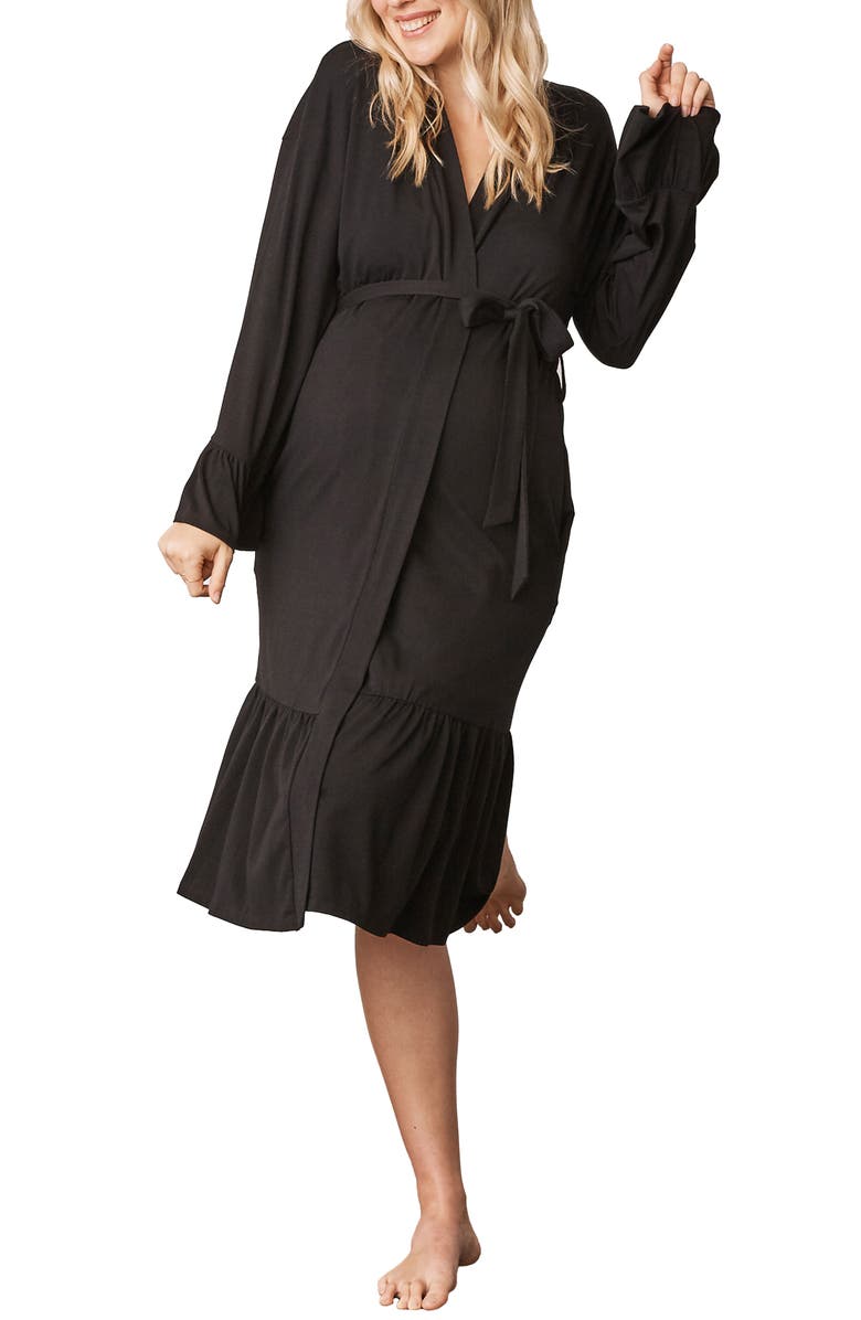 Angel Maternity Polka Dot Maternity/Nursing Nightgown, Robe, Hairband & Baby Pouch Set, Alternate, color,