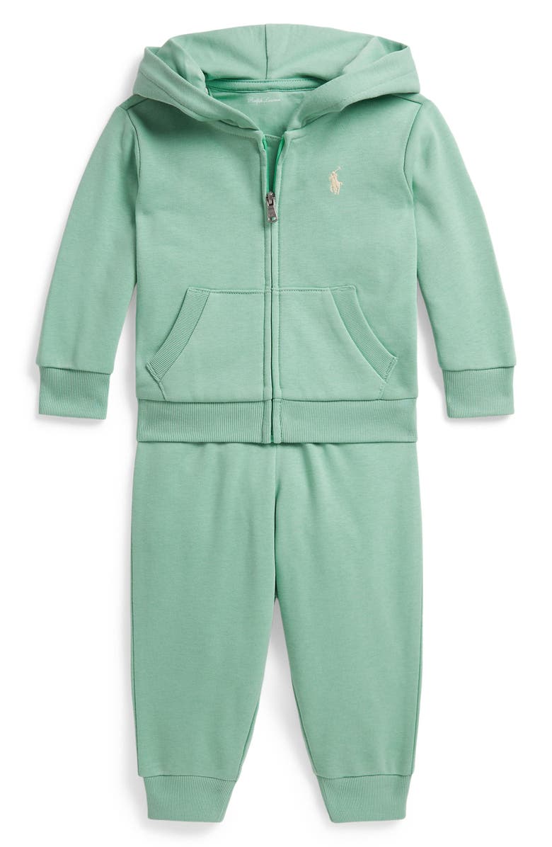 Ralph Lauren Easy French Terry Hoodie & Joggers Set, Main, color, Celadon