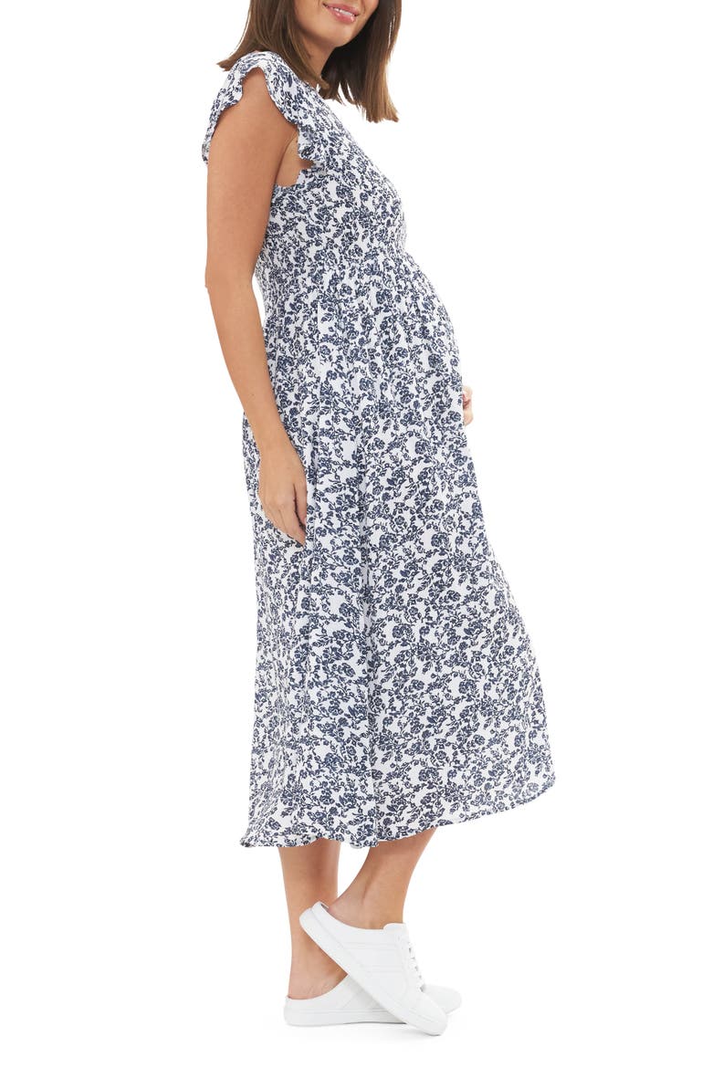 Joyce Smocked Maternity Dress, Alternate, color, WHITE / NAVY