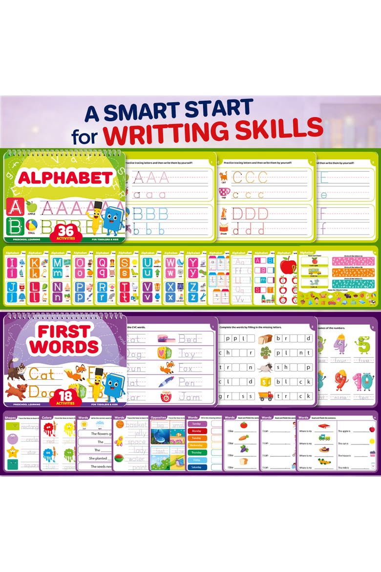 Kids Tracing Activity Books Set with Dry-Erase Pages and Markers, Alternate, color, Wbtracingset