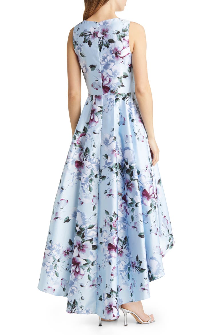 Floral High-Low Cocktail Dress, Alternate, color, SKY COMBO