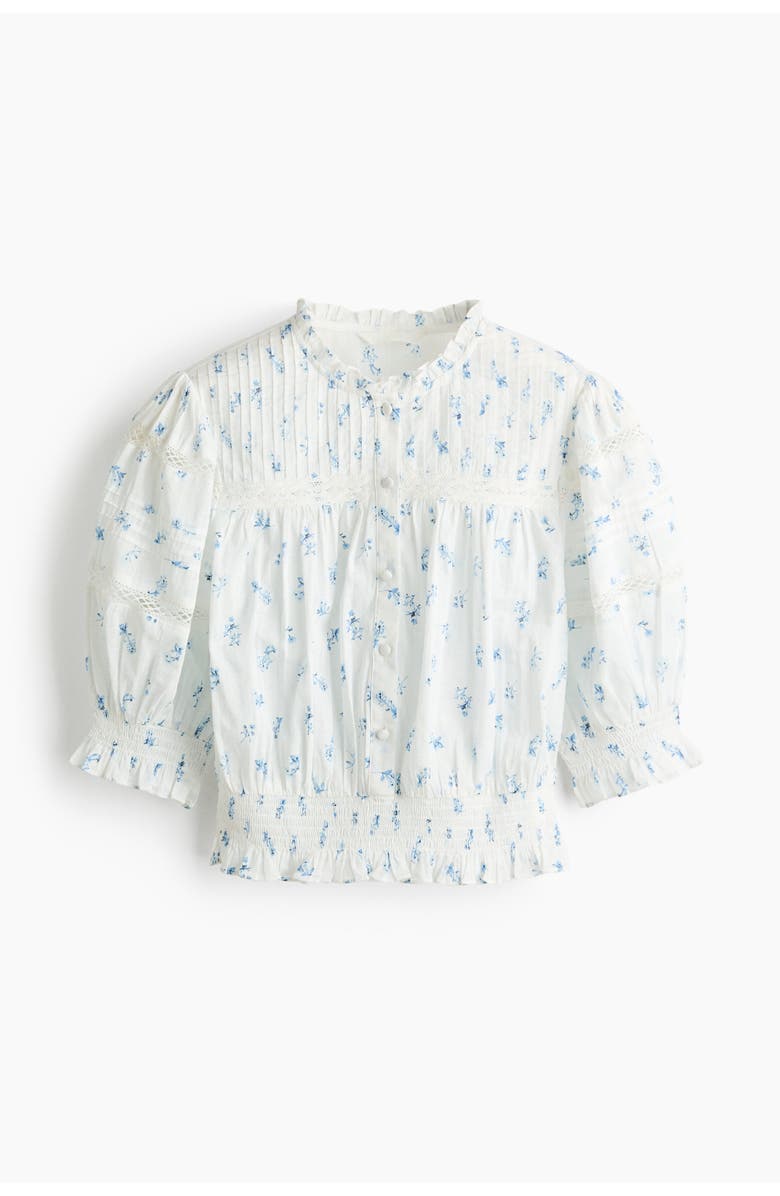 H&M Pintucked cotton blouse, Alternate, color, White/Floral