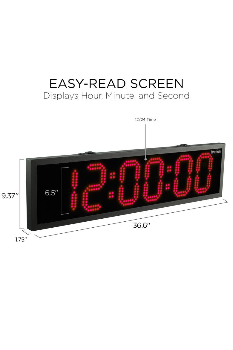 36 Waterproof Outdoor Digital LED Clock with Auto Time Sync, Temperature & Date, Alternate, color, Red