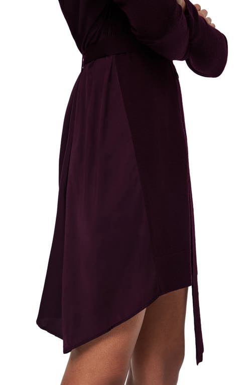 Allsaints Iva Long Sleeve Button-up Mixed Media Dress In Burgundy