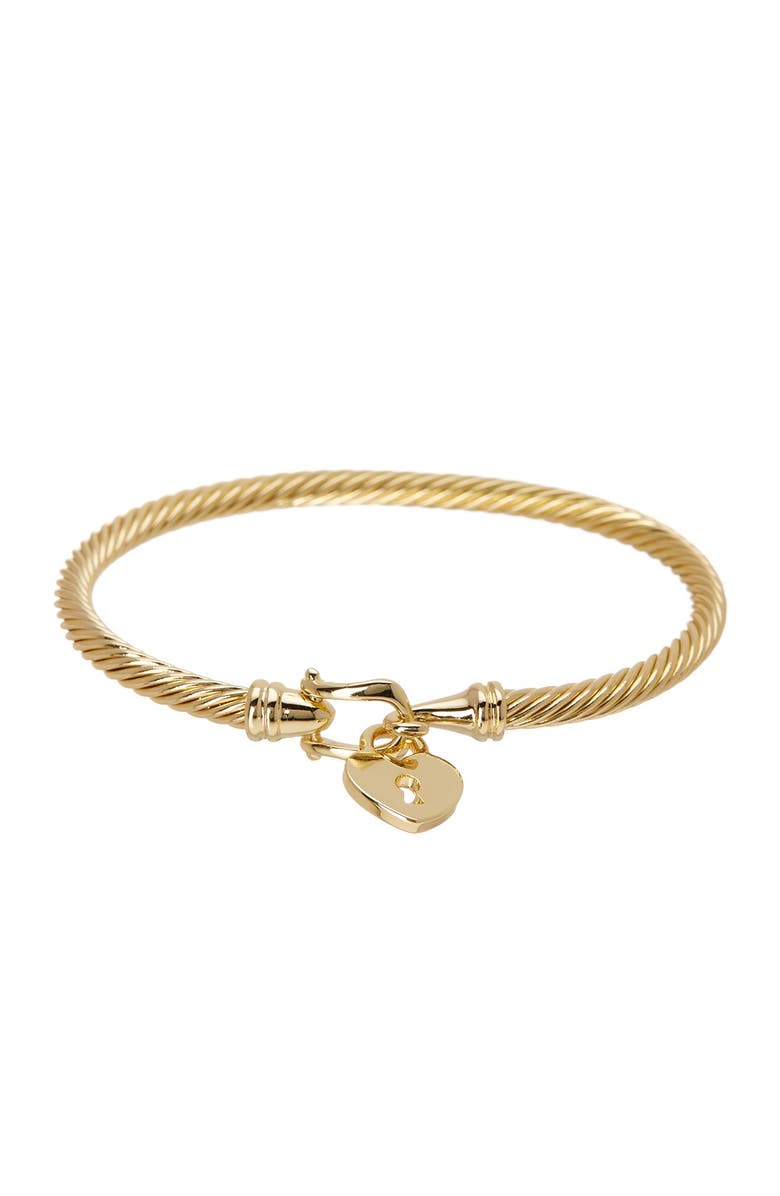 MESHMERISE 18K Gold Plated Sterling Silver Heart Charm Twisted Cable Bangle, Main, color,