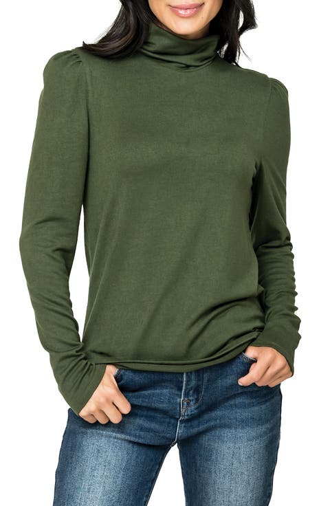 Puff Sleeve Rib Turtleneck