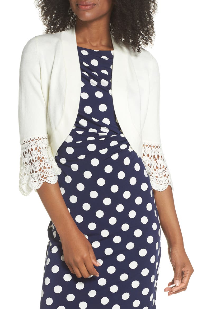 Crochet Sleeve Bolero Cardigan, Main, color, IVORY