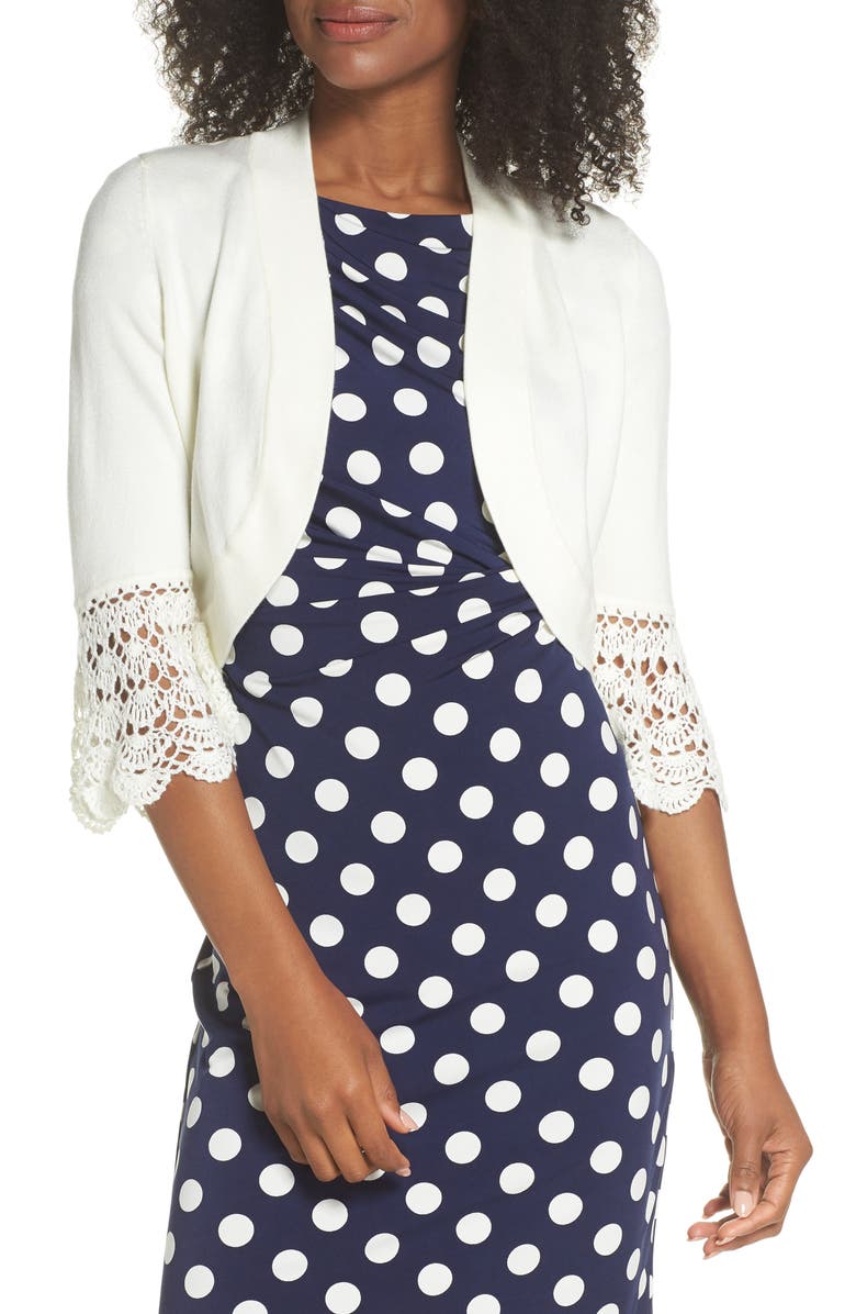 Eliza J Crochet Sleeve Bolero Cardigan, Main, color, 