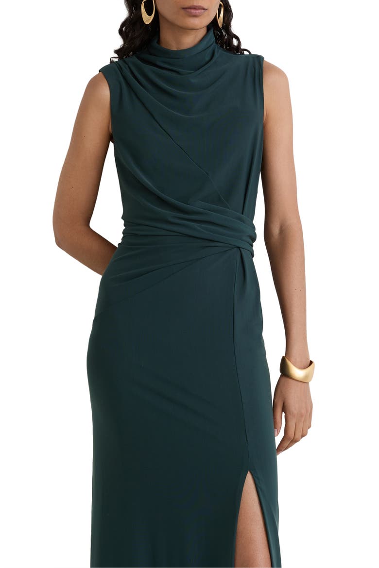 Dylan Sleeveless Draped Gown, Alternate, color, TEAL GREEN