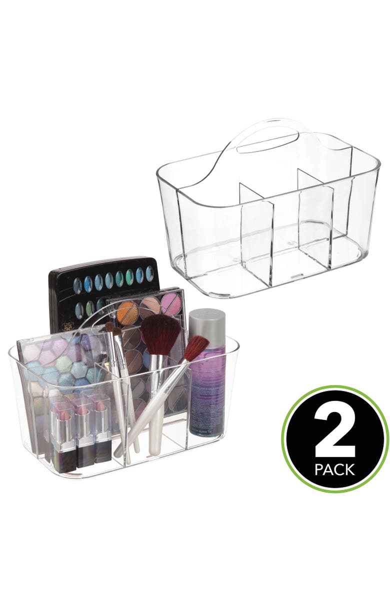 mDesign miDesign Small Plastic Divided Cosmetic Storage Organizer Caddy, 2 Pack, Alternate, color, Clear