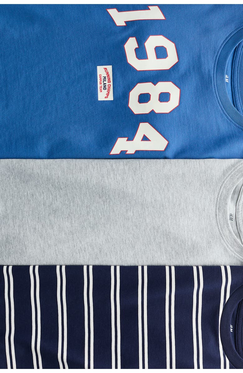 H&M 3-pack Cotton T-shirts, Alternate, color, Blue/1984