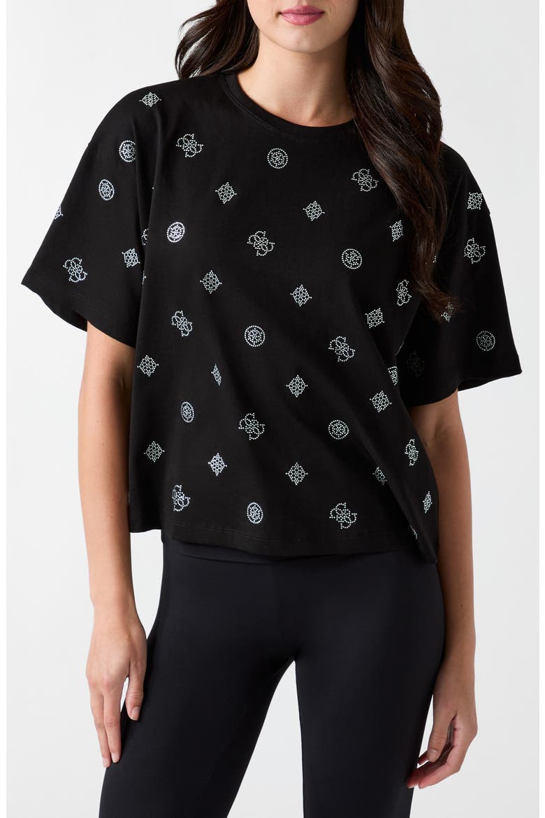 Amalia Rhinestone Logo T-Shirt, Main, color, BLACK-BLACK