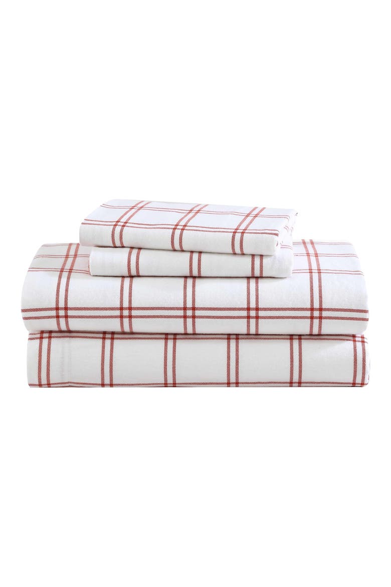 Westridge Plaid Flannel Sheet Set, Main, color, DARK ORANGE