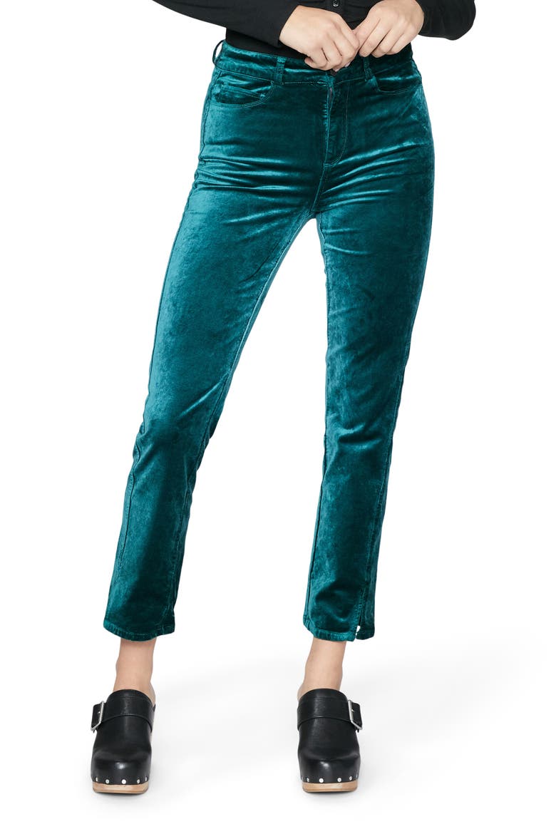 Cindy Side Slit Velvet Pants, Main, color, MIDNIGHT CYAN