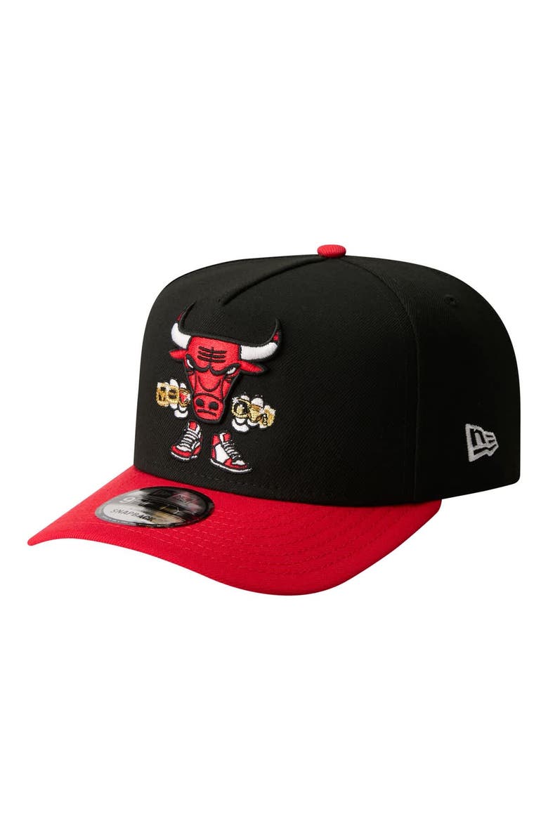 New Era Men's New Era  Black Chicago Bulls Injection Cartoon Logo A-Frame 9FIFTY Adjustable Hat, Main, color, Black