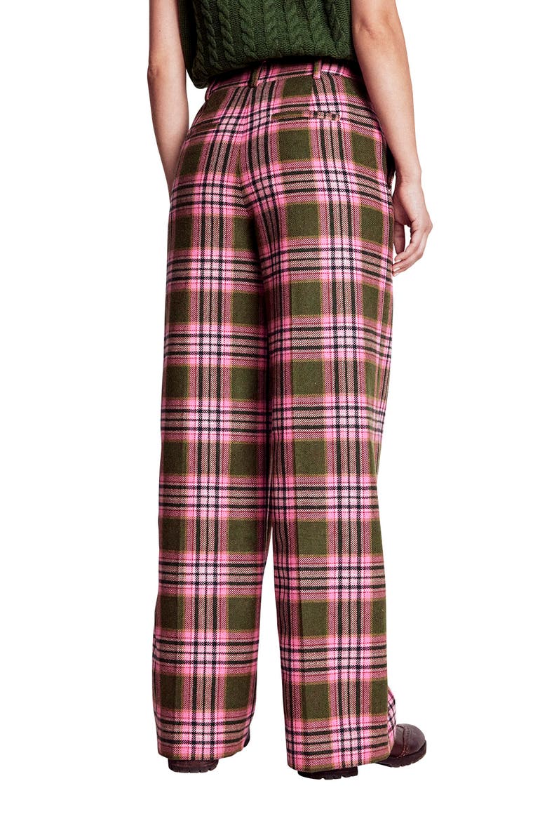 Belgravia Plaid Wide Leg Pants, Alternate, color, OLIVE GREEN/ PINK CHECK