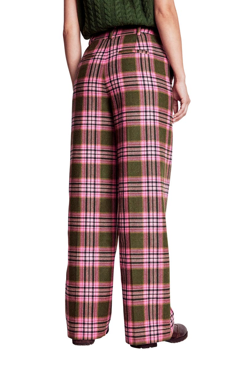 Boden Belgravia Plaid Wide Leg Pants, Alternate, color, Olive Green/ Pink Check
