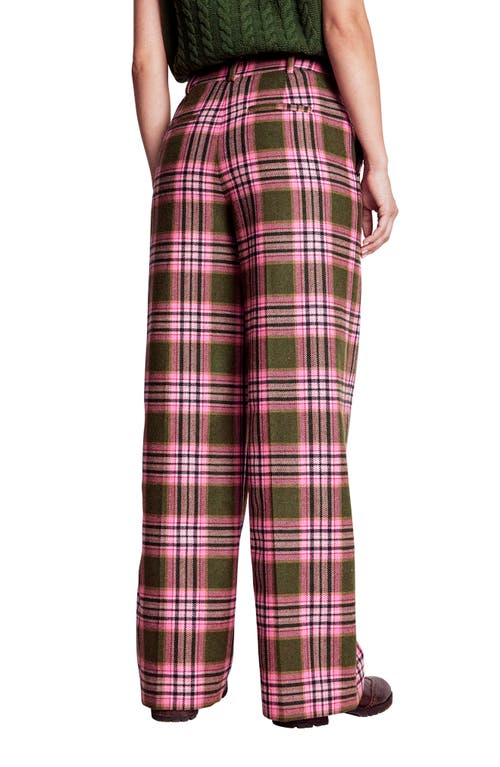 Boden Belgravia Plaid Wide Leg Pants In Pink