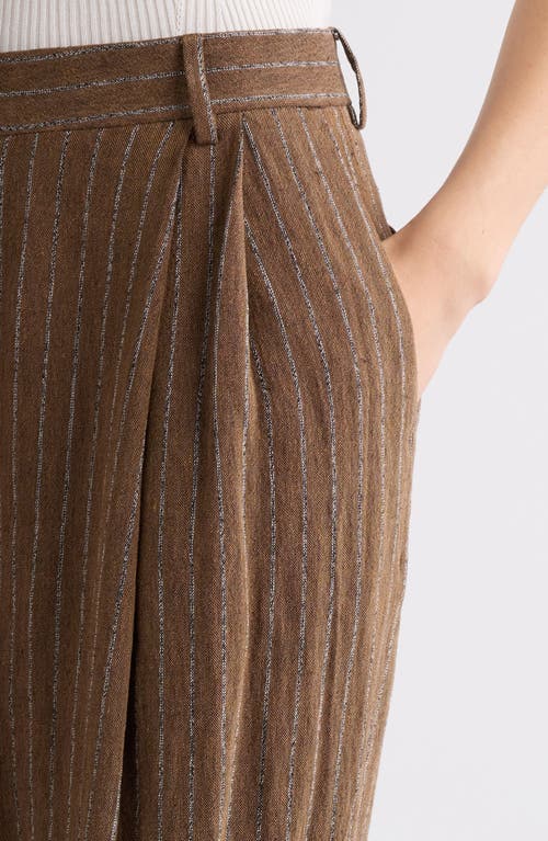 Dries Van Noten Pleated Striped Linen-blend Straight-leg Pants In Camel