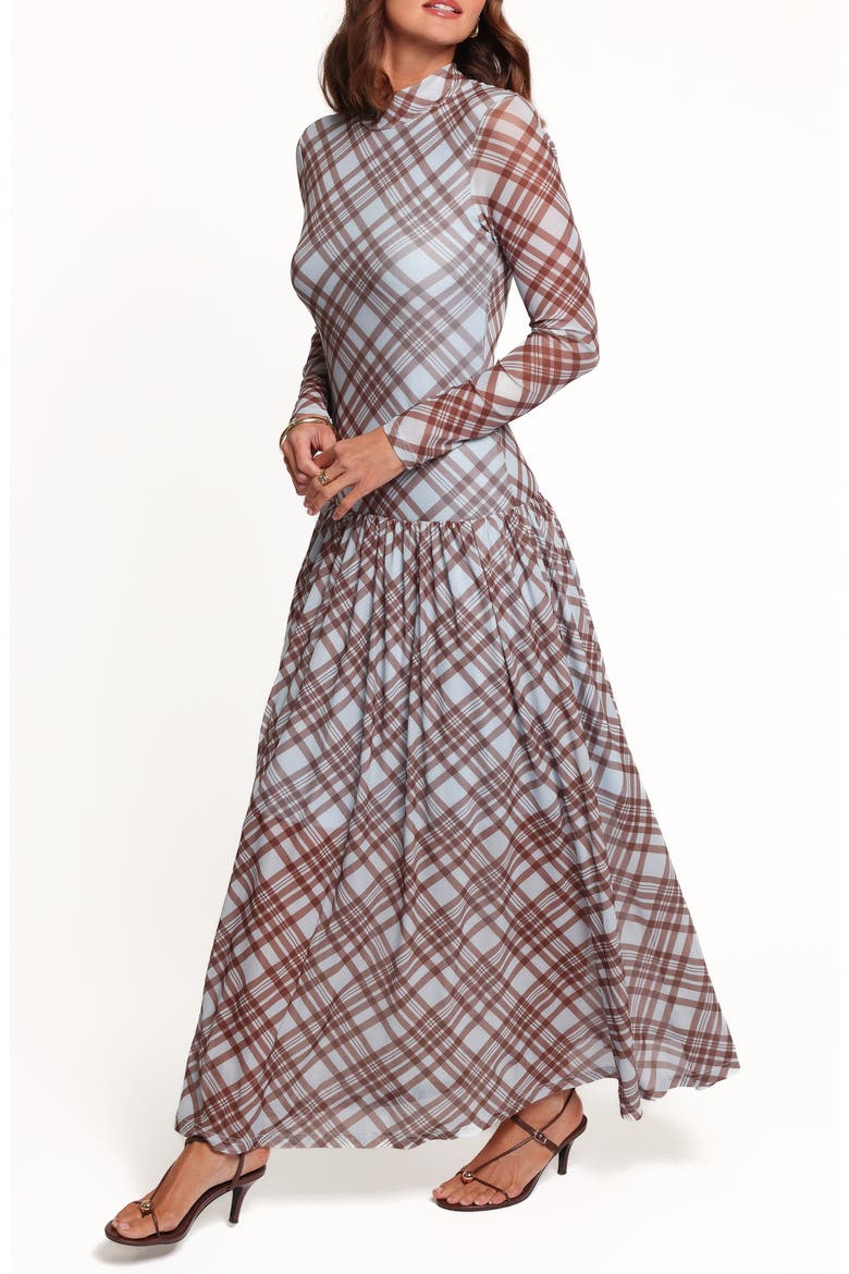 Odilia Plaid Long Sleeve Mesh Maxi Dress, Alternate, color, BLUE PLAID