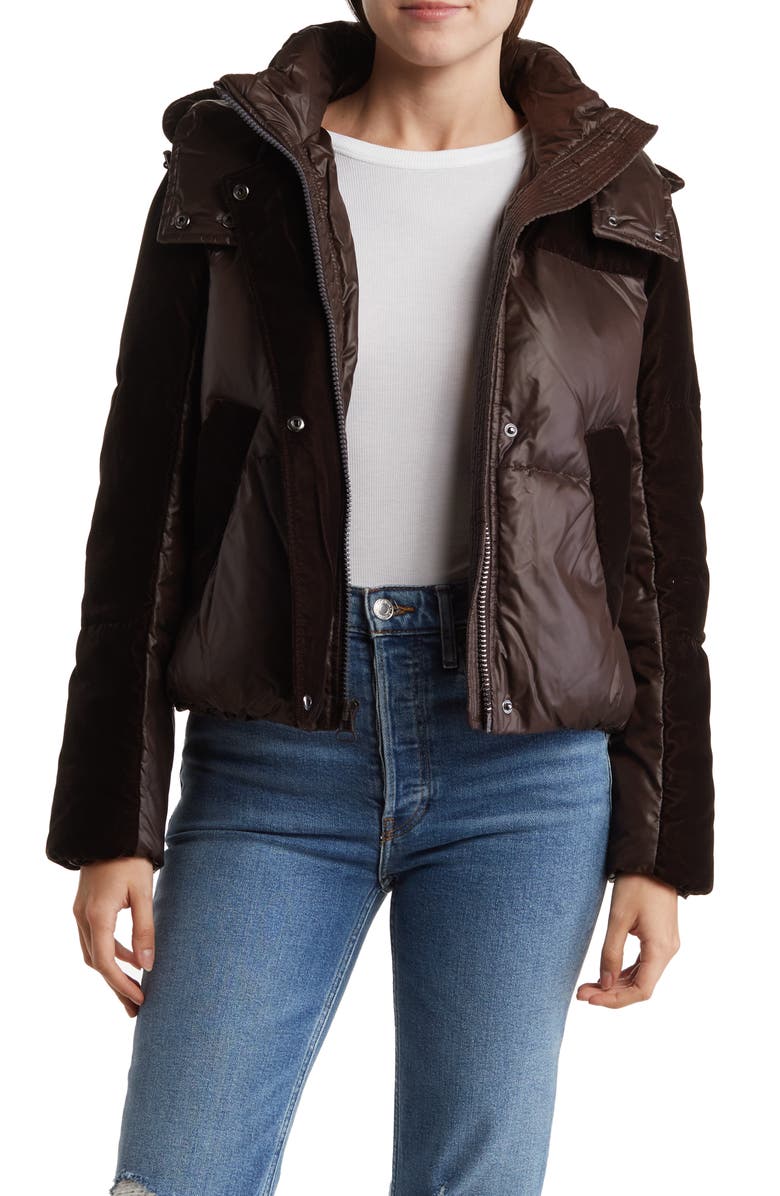 Andrew Marc Hooded Quilted Down Puffer Jacket, Alternate, color, Chocolate