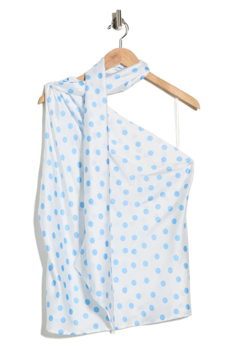 Scarf Neck One-Shoulder Top, Alternate, color, WHITE/ BLUE