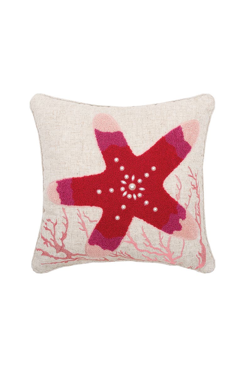 Sea Star Starfish Pink Needlepoint Tufted Accent Throw Pillow 16" x 16", Main, color, Pink