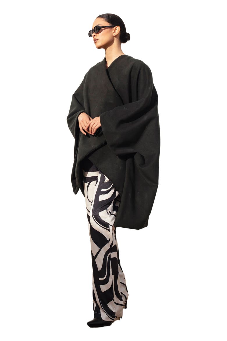 Double-Layered Wrap Cape Noir, Alternate, color, Solid Black