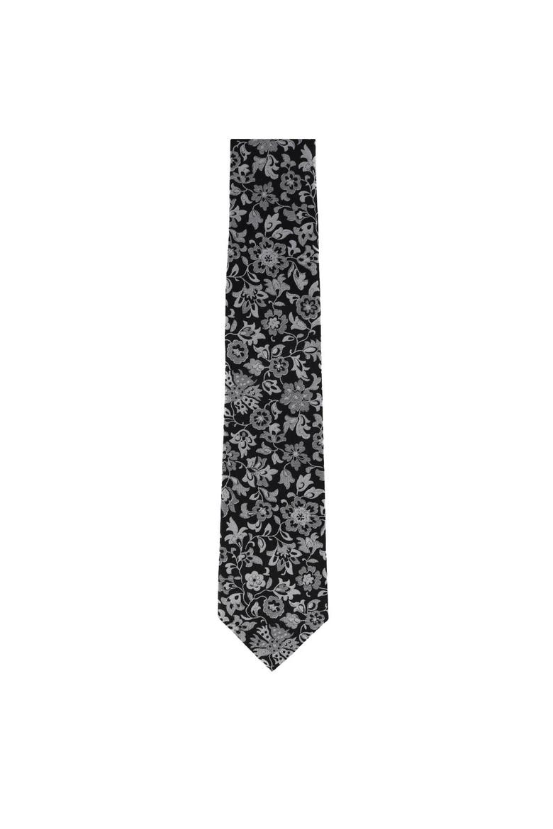 Arian Silver Floral and Vine Business Necktie, Alternate, color, Black and Silver
