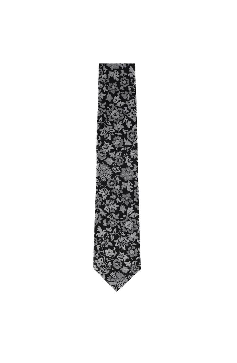 Trafalgar Arian Silver Floral and Vine Business Necktie, Alternate, color, Black And Silver