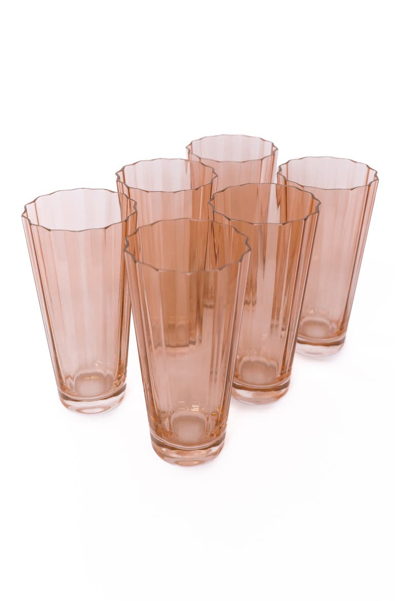 Sunday Set of 6 Highball Glasses, Main, color, BLUSH PINK