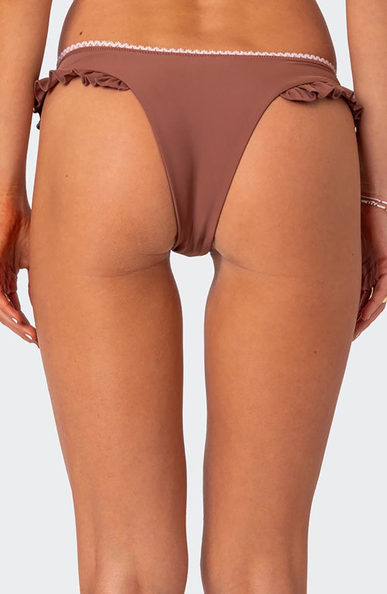 EDIKTED Maggie Ruffle Bikini Bottoms, Alternate, color, Brown