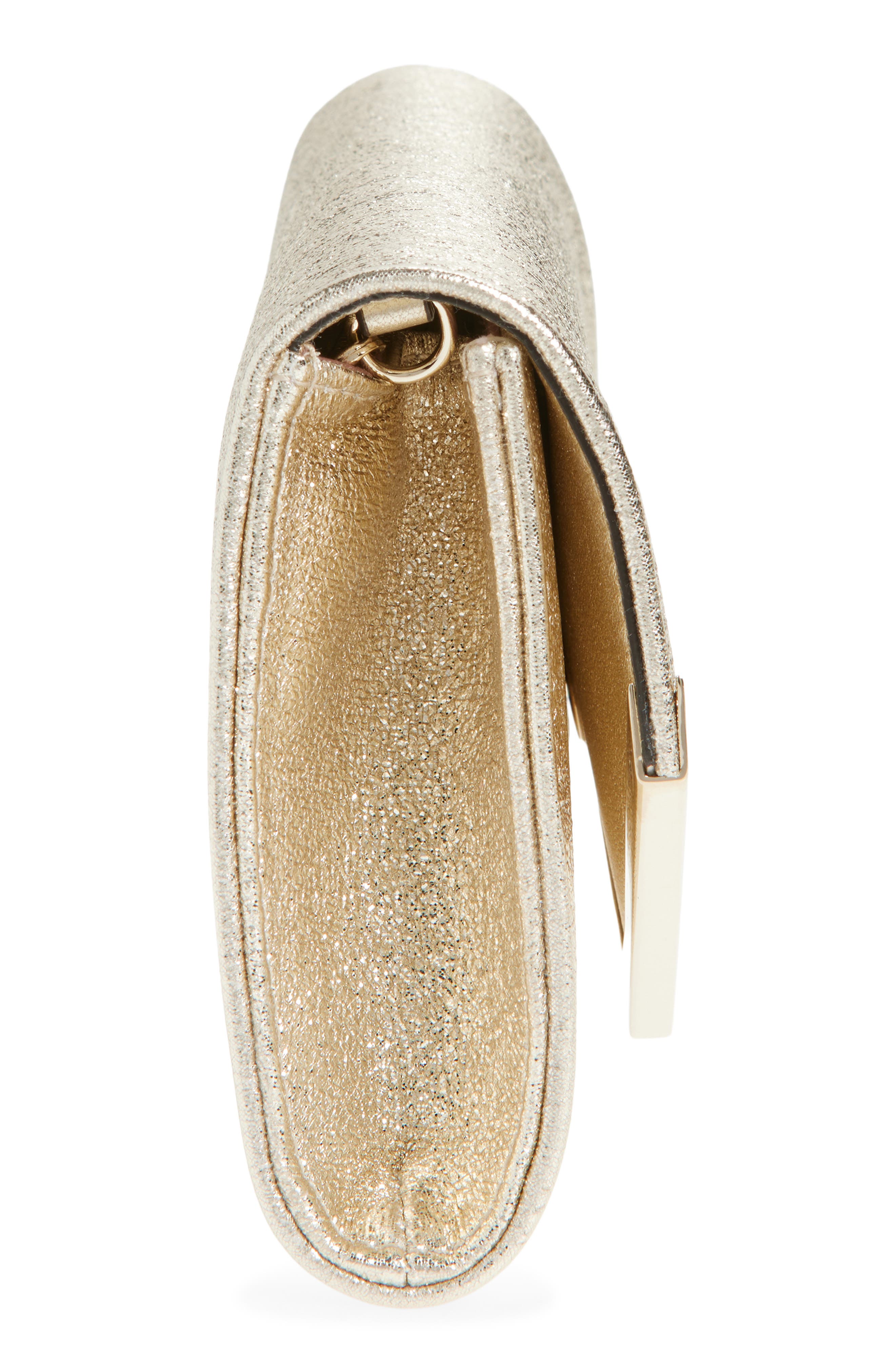 Jimmy Choo Emmie Glitter Leather Clutch, Alternate, color, Platinum Ice/ Light Gold