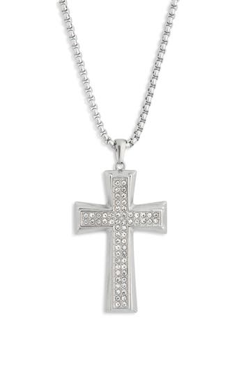 American Exchange Stainless Steel Pavé Crystal Cross Pendant Necklace In Silver