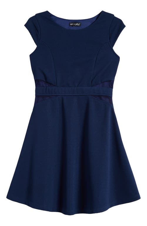 Ava & Yelly Kids' Mesh Insert Skater Dress in Navy 