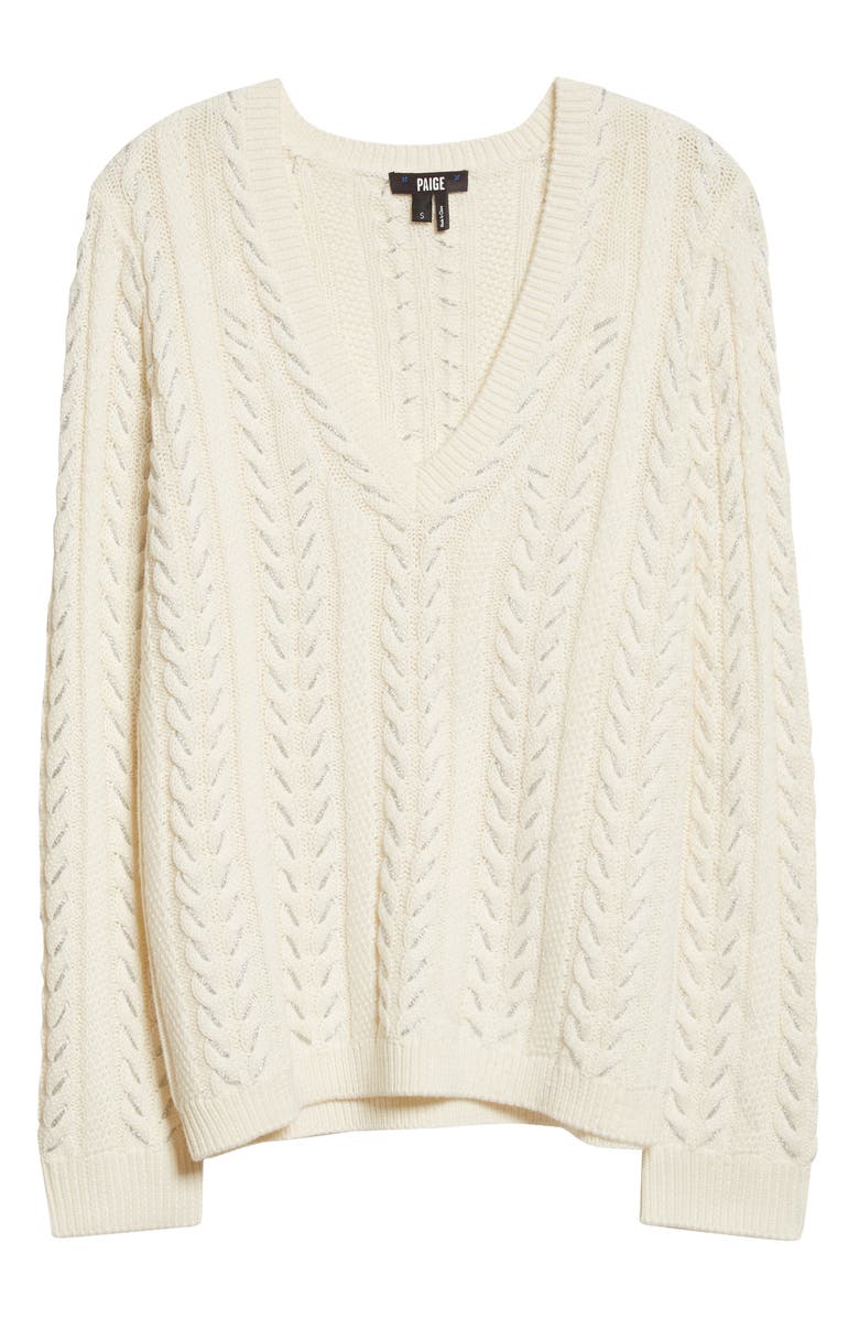PAIGE Dorthea Metallic Cable Sweater, Alternate, color, Ivory W/ Silver Metallic