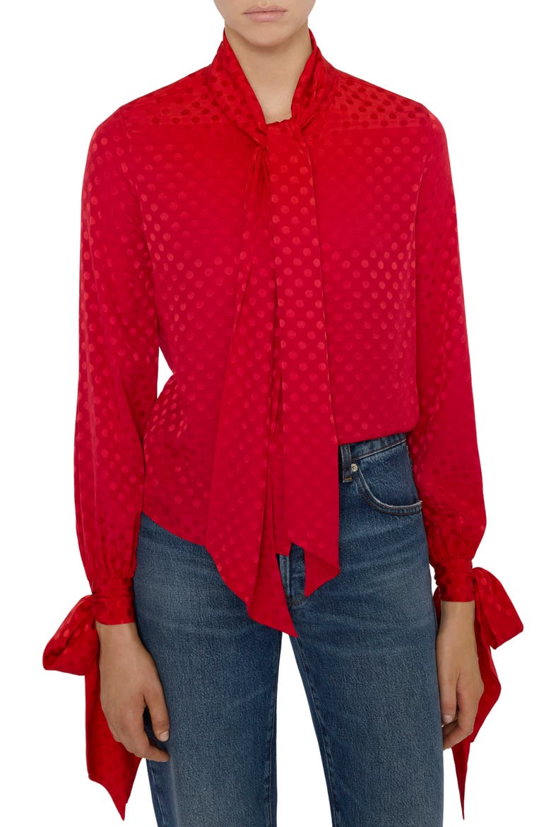 Nouvelle Polka Dot Silk Top, Main, color, LIPSTICK POLKA DOT