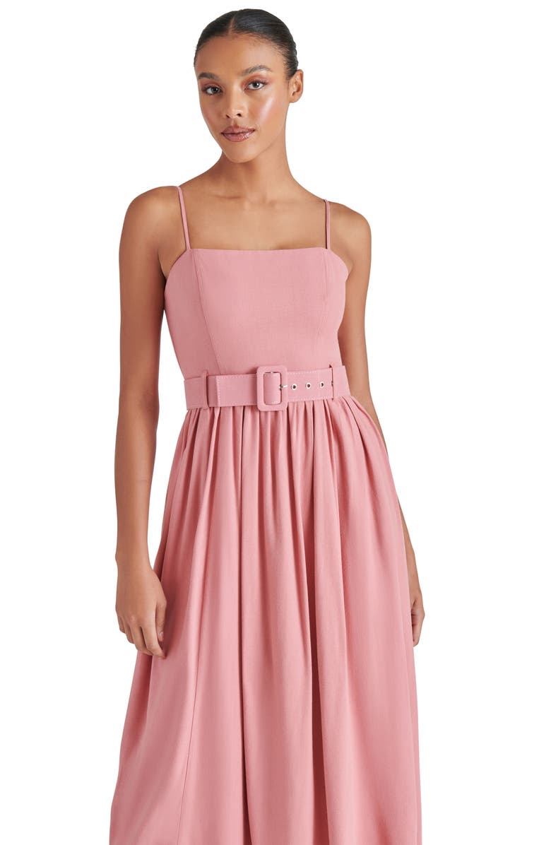 Steve Madden Napoli Belted Linen Blend Midi Dress, Alternate, color, Dusty Rose