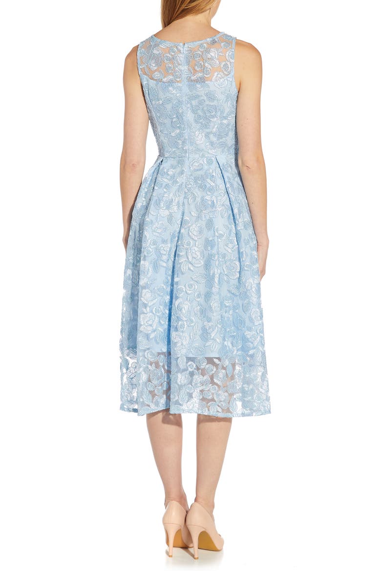 Floral Embroidered Fit & Flare Midi Dress, Alternate, color, CLEAR WATER