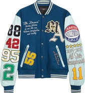 AMIRI Varsity Patch Wool Blend & Leather Jacket