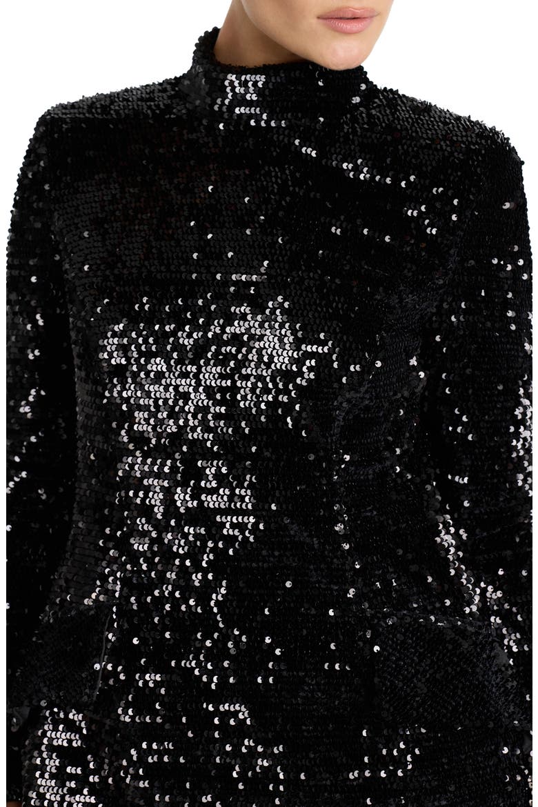 Leaza Sequin Long Sleeve Minidress, Alternate, color, BLACK