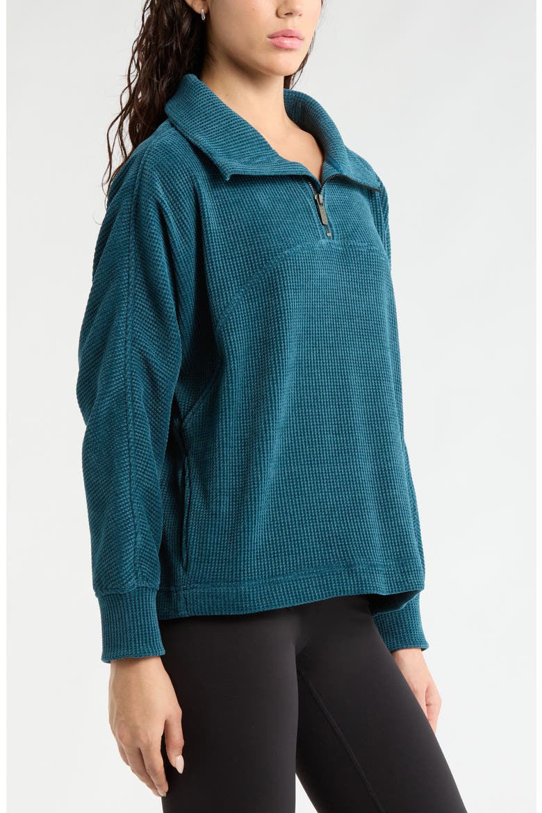 Half Zip Waffle Stitch Sweatshirt, Alternate, color, TEAL SEAGATE MARL