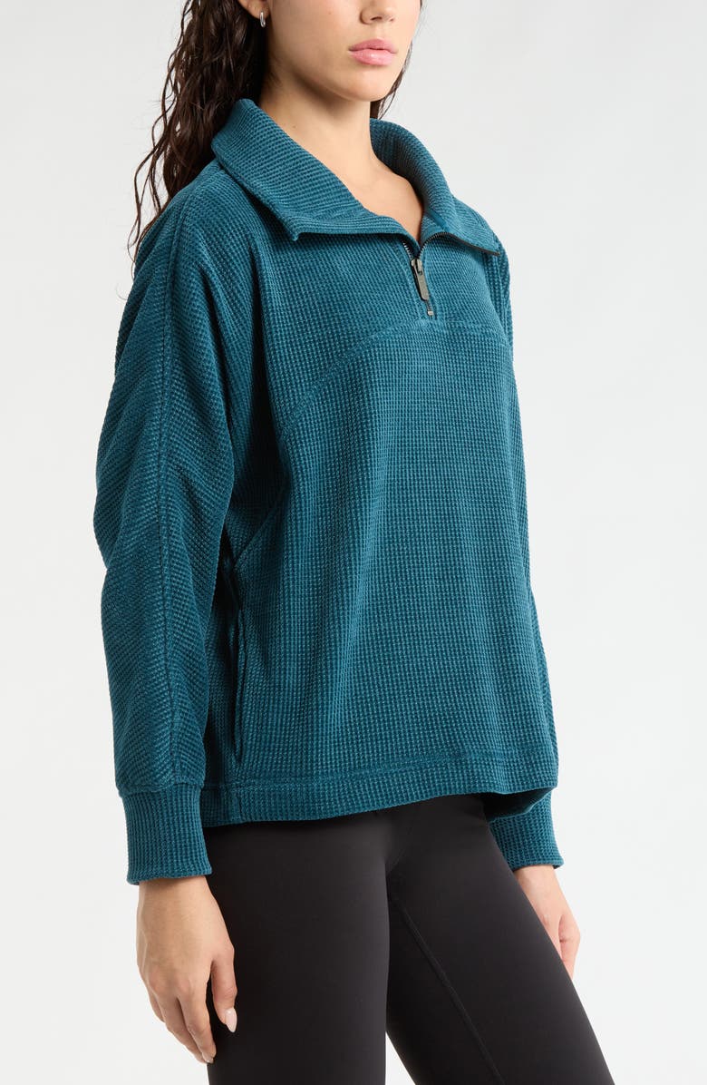 Zella Half Zip Waffle Stitch Sweatshirt, Alternate, color, Teal Seagate Marl